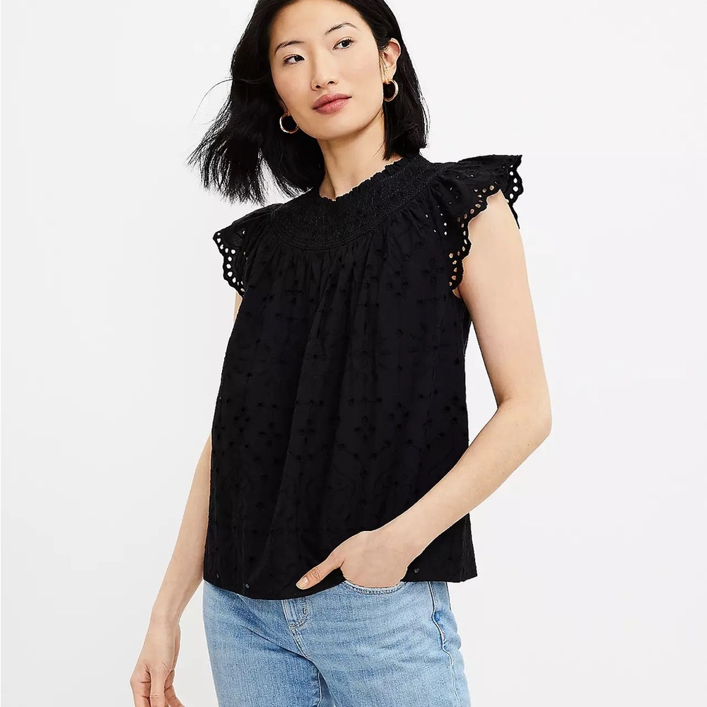 Loft Eyelet Smocked Neck Top